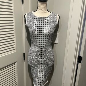 BCBGMaxAzria Black & White Sleeveless Patterned Midi Dress